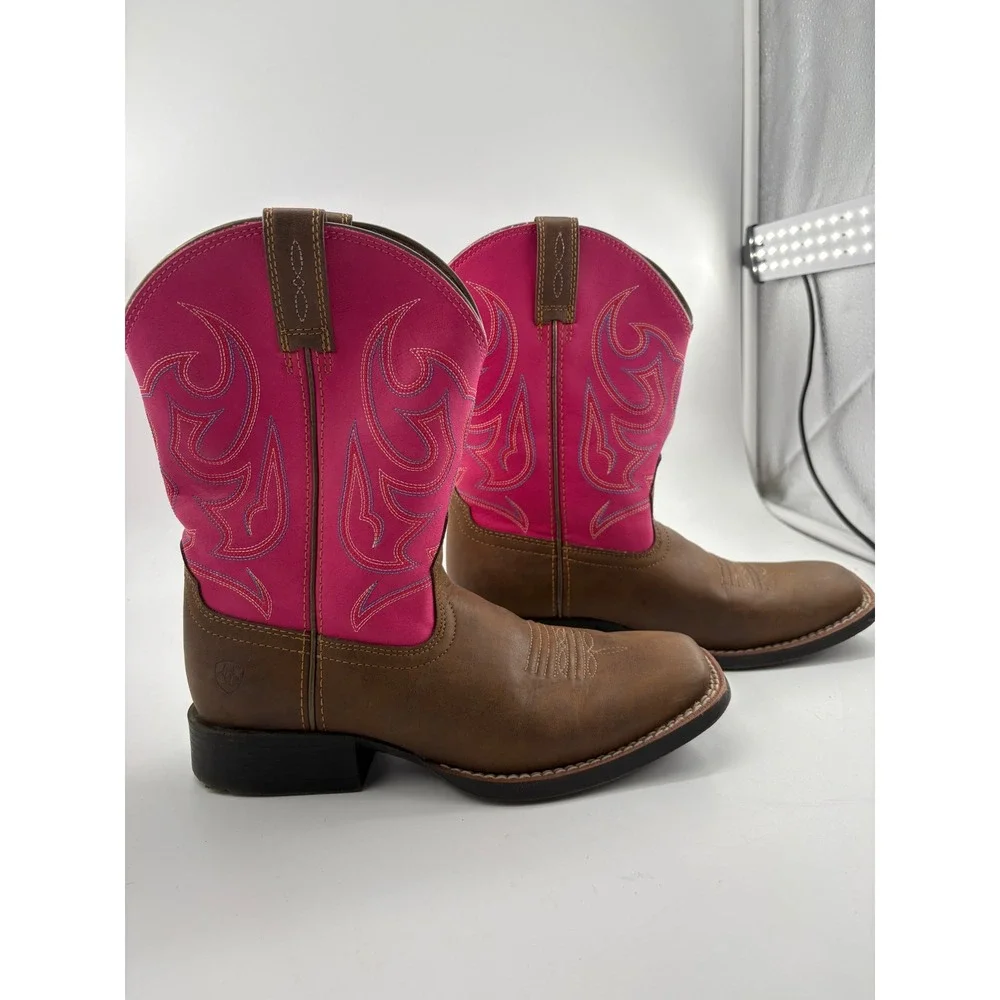 Ariat Youth Jr Champ Cowgirl Boots Size 3 Pink Faux Leather Square Toe 10029604